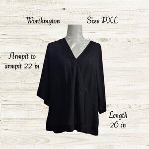 Worthington petite PXL womens top color black 3/4sleeve length